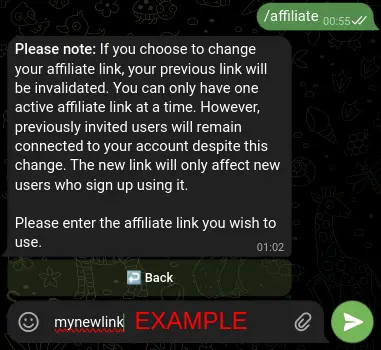 Enter a custom affiliate link to personalize your referral URL