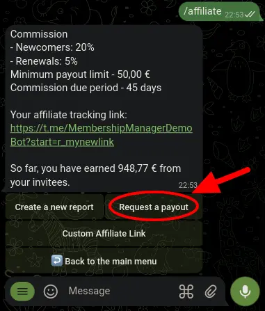 Affiliates requesting payout after reaching minimum limit