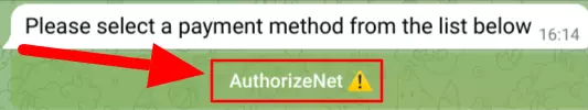 Screenshot of the AuthorizeNet button in BotSubscription bot settings.