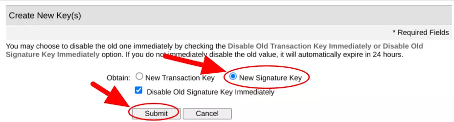 Creating a New Signature Key on Authorize.net