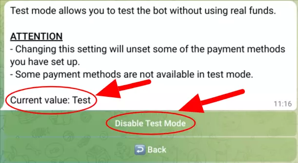 BotSubscription Bot - Enable or Disable Test Mode