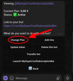 How to Change Your Bot's Plan - Selecting Bot and 'Change Plan' Button