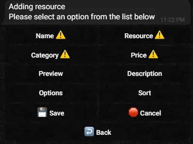 Screenshot of BotSubscription eGoods resource customization menu.