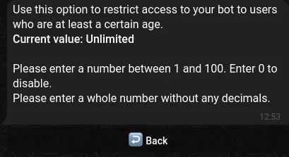 Entering minimum age requirement in settings