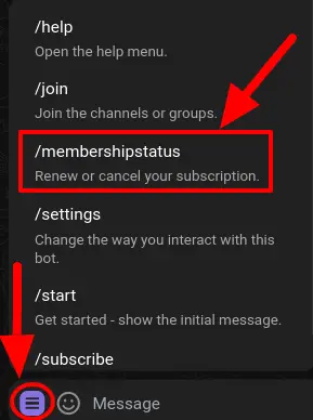 Select /membershipstatus command from the bot menu