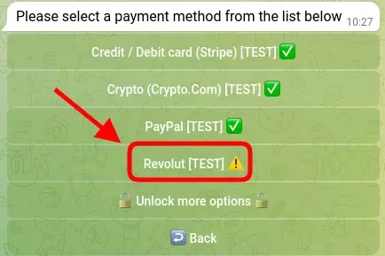 Screenshot of Revolut option in Payment Method(s)