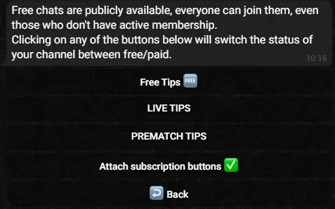 Telegram bot free chats settings screenshot