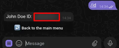 Sending /id command to the bot reveals user's Telegram ID.