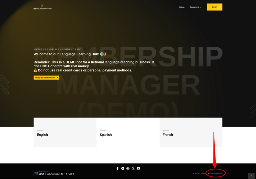 Clear Browser Data button in BotSubscription web portal for refreshing cached content.